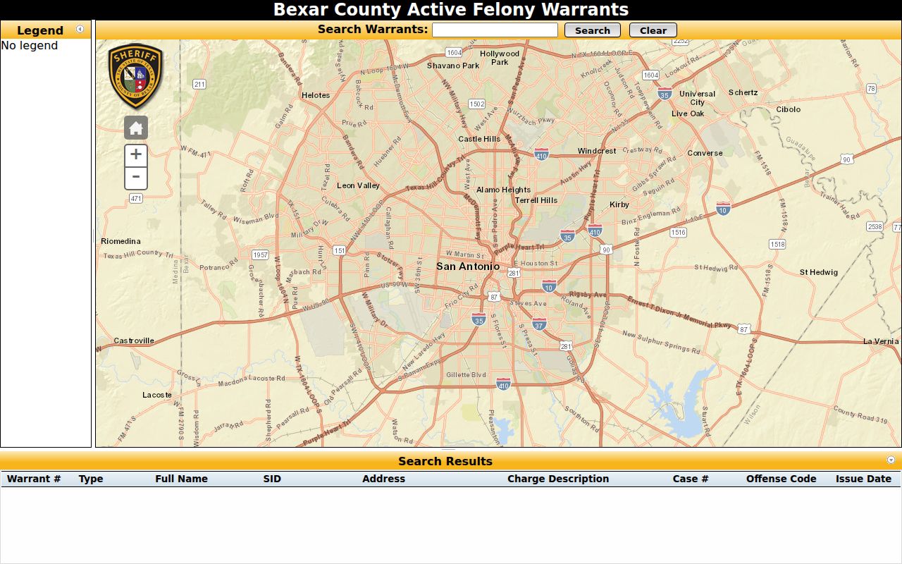 Texas active warrant search blank Bexar controls