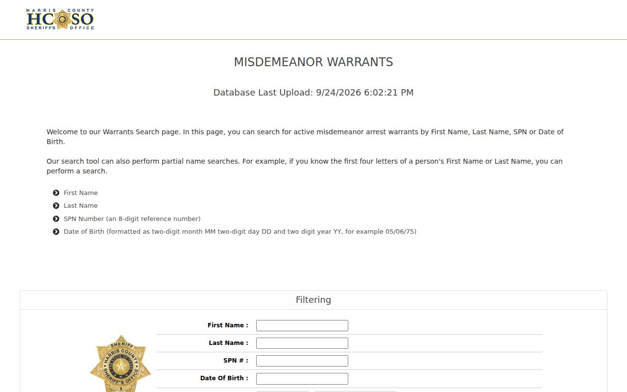 Texas warrant check blank search controls