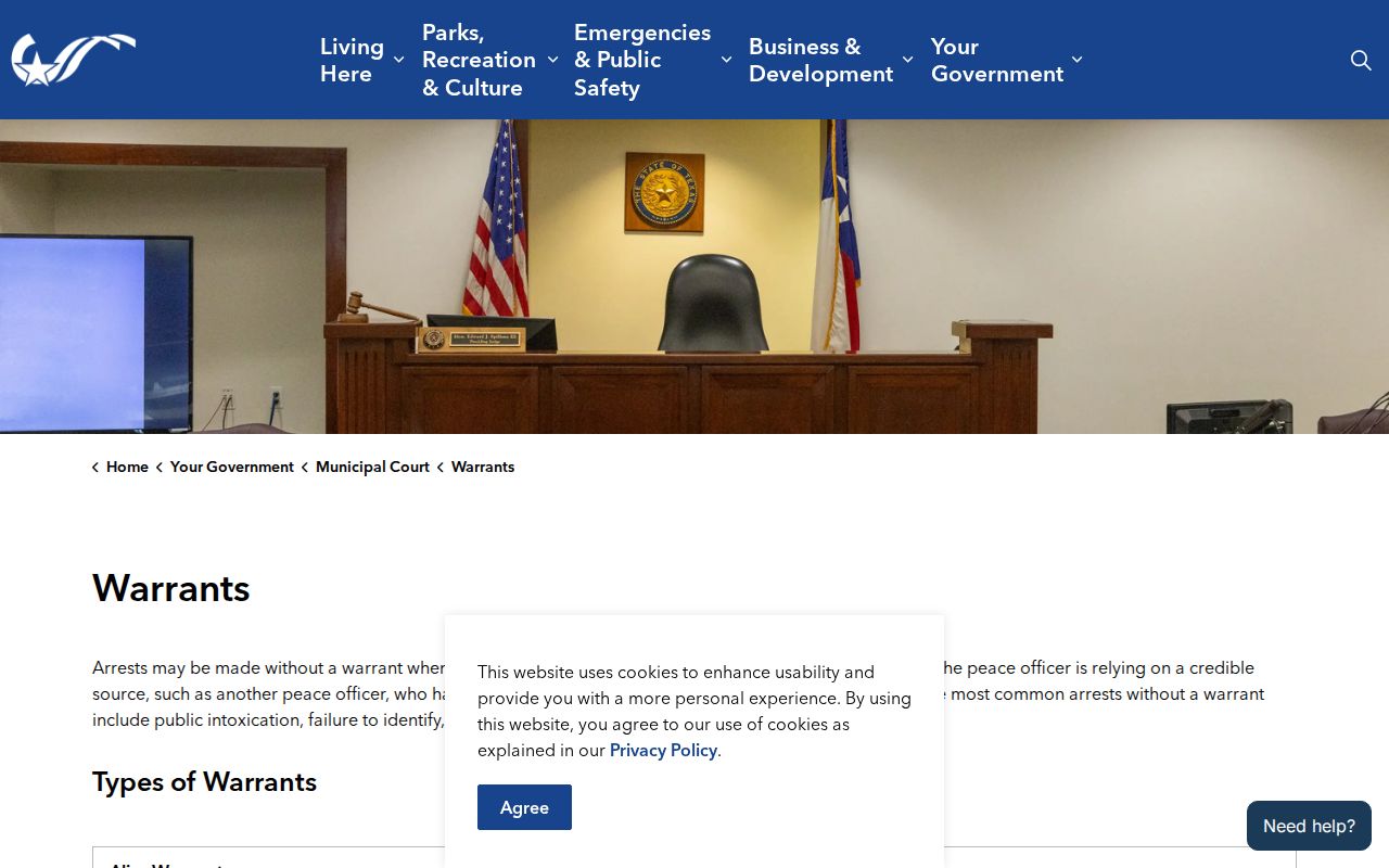 Texas bench warrant records and municipal court warrant types