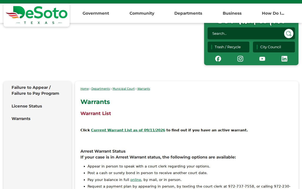 Texas municipal court warrant information and city court resolution routes