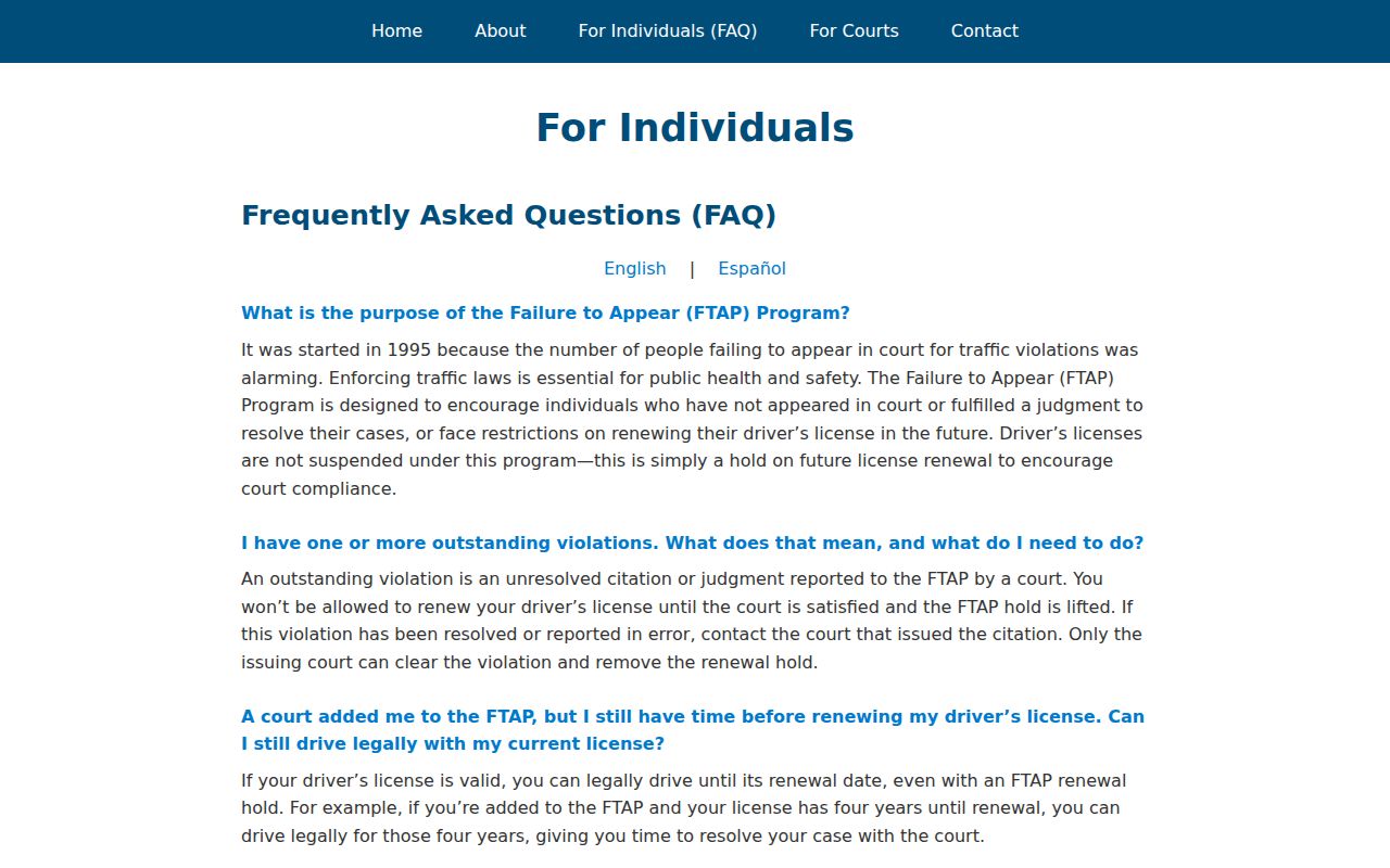 Texas traffic warrant page reference to the OmniBase FAQ distinction