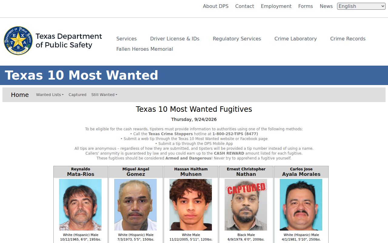 Texas State Most Wanted interface tip instructions